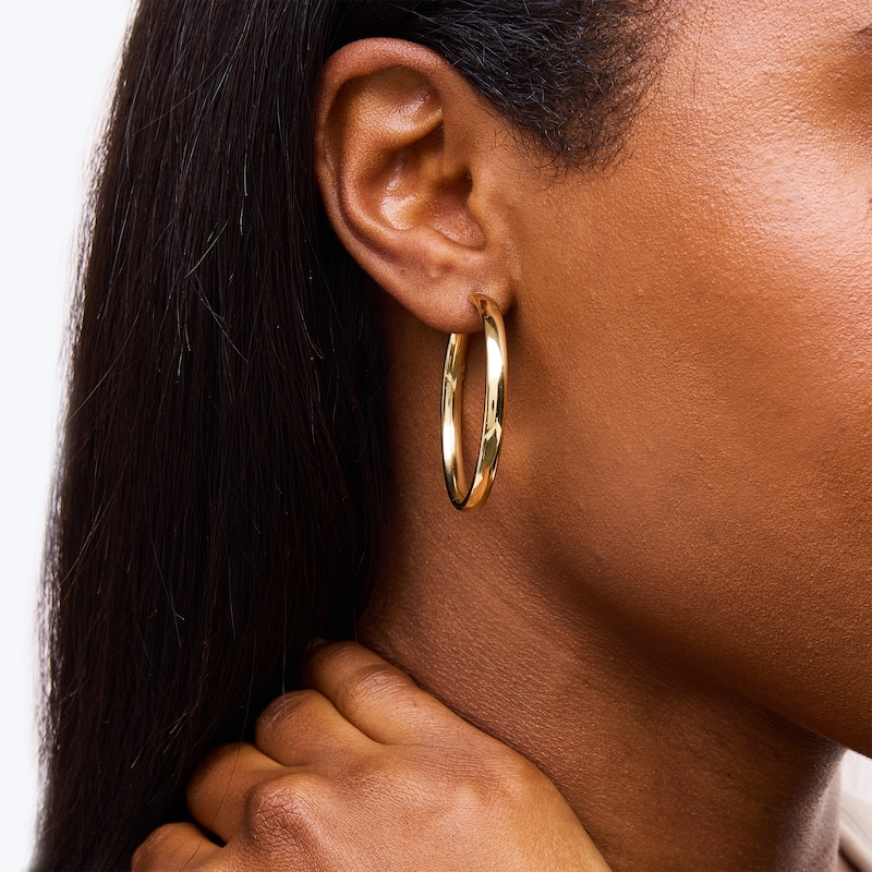 Main Image 2 of 35.0mm Tube Hoop Earrings in Hollow 18K Gold