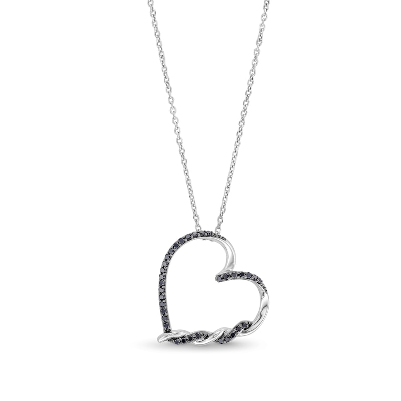 Circle of Gratitude® Collection 0.20 CT. T.W. Black Diamond Tilted Twist Heart Pendant in Sterling Silver - 19"