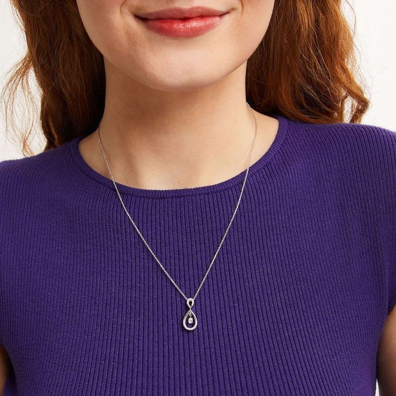Main Image 2 of Unstoppable Love™ 0.20 CT. T.W. Diamond Double Teardrop Pendant in 10K White Gold - 19"