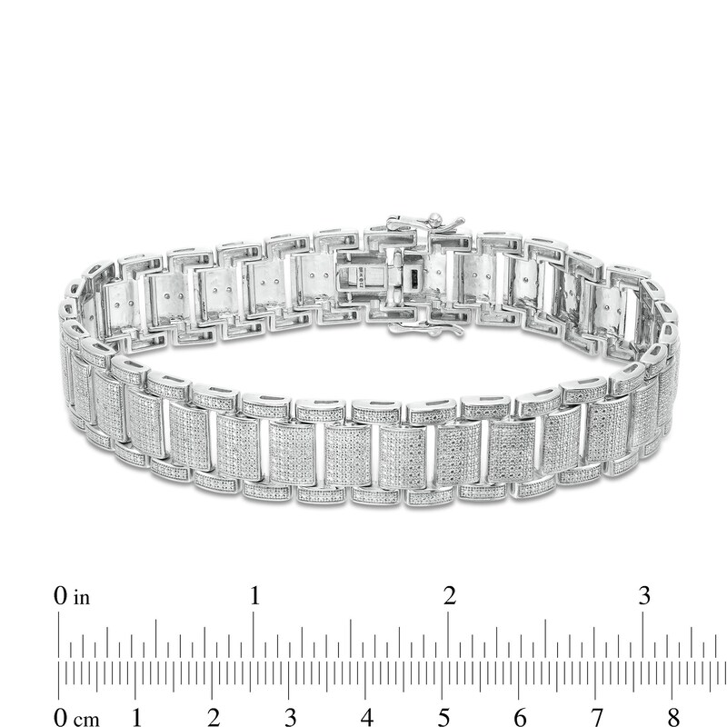 Main Image 4 of Men's 0.25 CT. T.W. Diamond Dotted Bracelet in Sterling Silver - 8.5"
