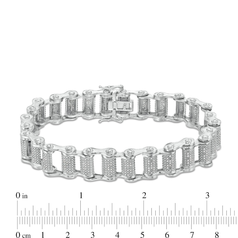 Main Image 4 of Men's 1.00 CT. T.W. Diamond Bike Chain Bracelet in Sterling Silver - 8.5"