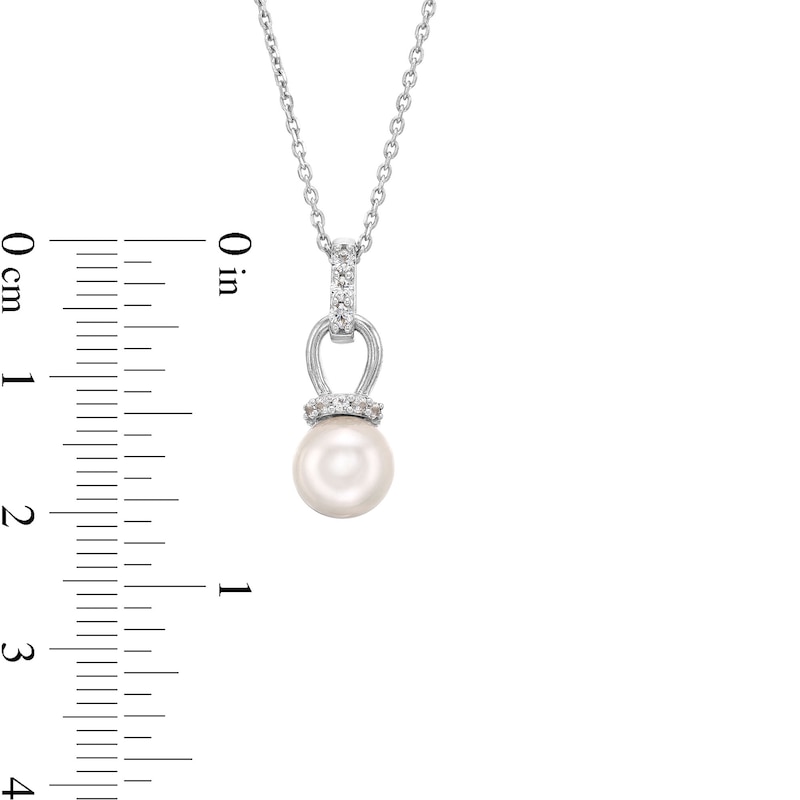 Cultured Freshwater Pearl and White Lab-Created Sapphire Pendant and Earrings Set in Sterling Silver