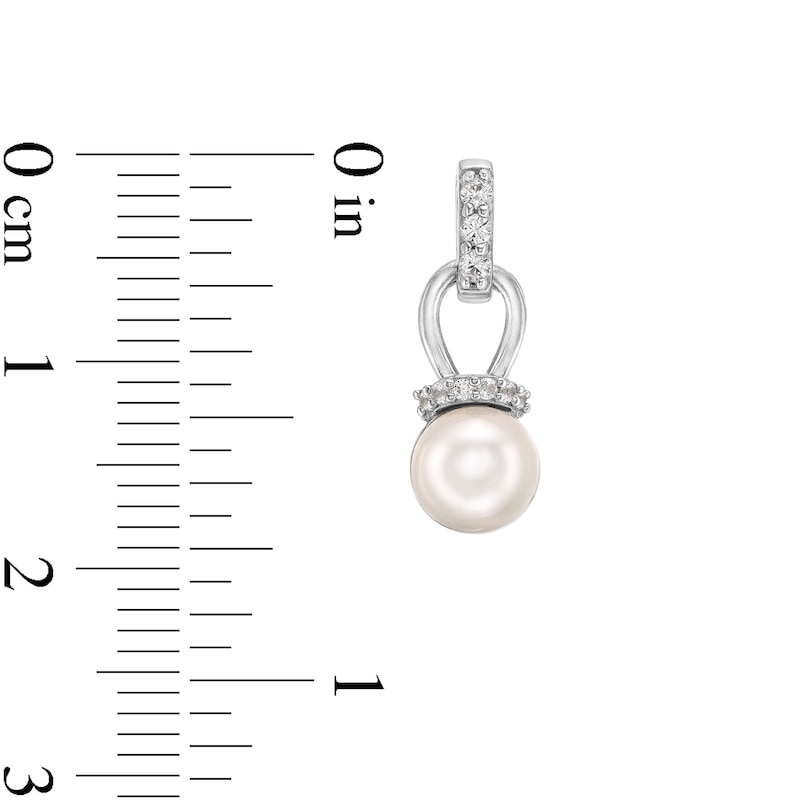 Main Image 5 of Freshwater Cultured Pearl and White Lab-Created Sapphire Pendant and Earrings Set in Sterling Silver