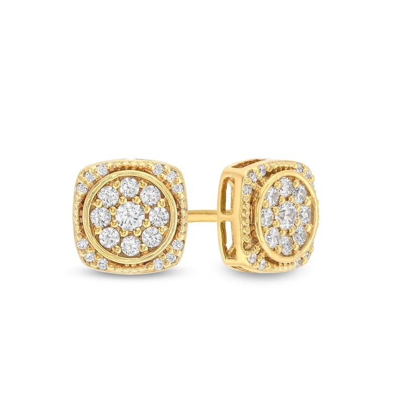 0.32 CT. T.W. Multi-Diamond Cushion-Shaped Stud Earrings in 10K Gold|Peoples Jewellers