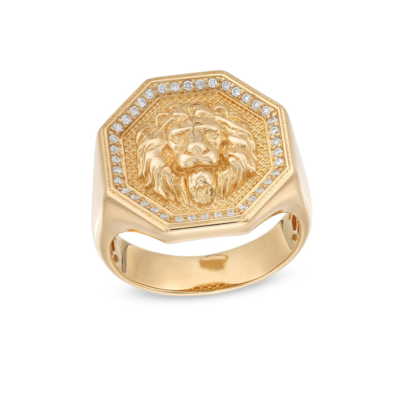 Main Image 1 of Men's 0.18 CT. T.W. Certified Lab-Grown Diamond Dimensional Lion Ring in 10K Gold (F/SI2)