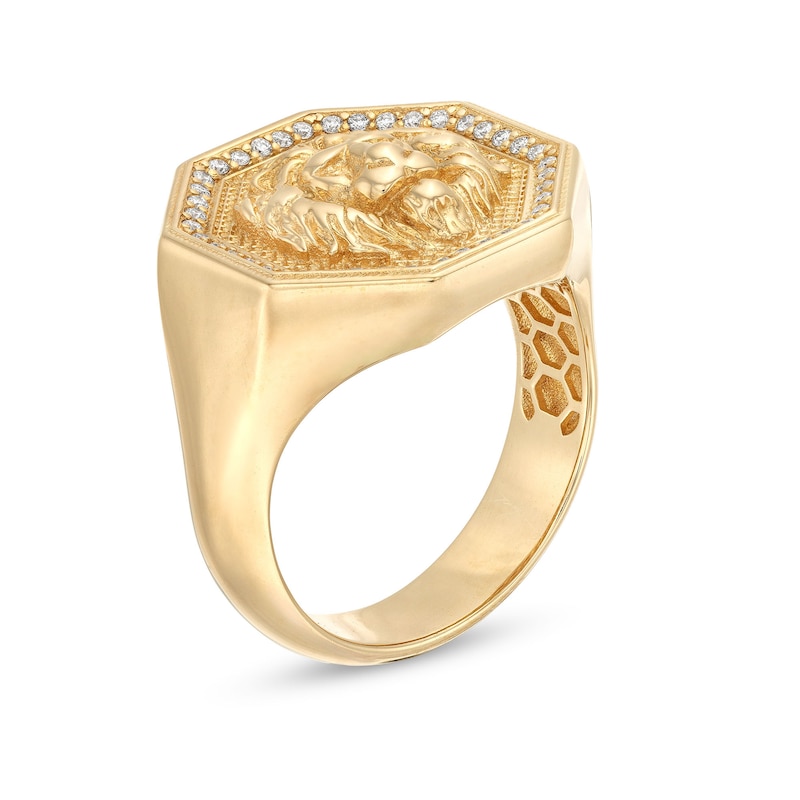 Main Image 3 of Men's 0.18 CT. T.W. Certified Lab-Grown Diamond Dimensional Lion Ring in 10K Gold (F/SI2)