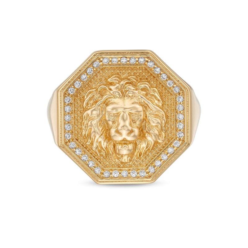 Main Image 4 of Men's 0.18 CT. T.W. Certified Lab-Grown Diamond Dimensional Lion Ring in 10K Gold (F/SI2)