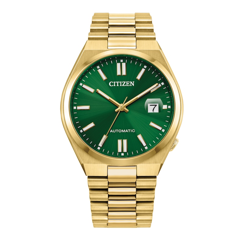 Men's Citizen Tsuyosa Automatic Green Dial Watch in Gold-Tone Stainless Steel (Model NJ0152-51X)|Peoples Jewellers