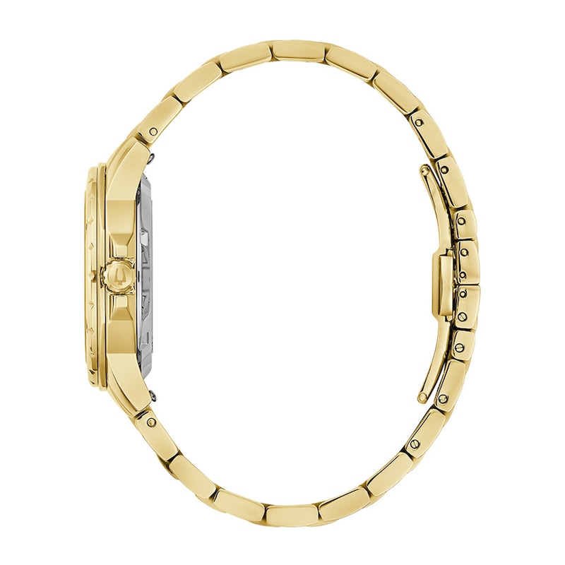 Main Image 2 of Ladies' Bulova Marine Star Black Mother-of-Pearl and Diamond Accent Watch in Gold-Tone Stainless Steel (Model 97P171)