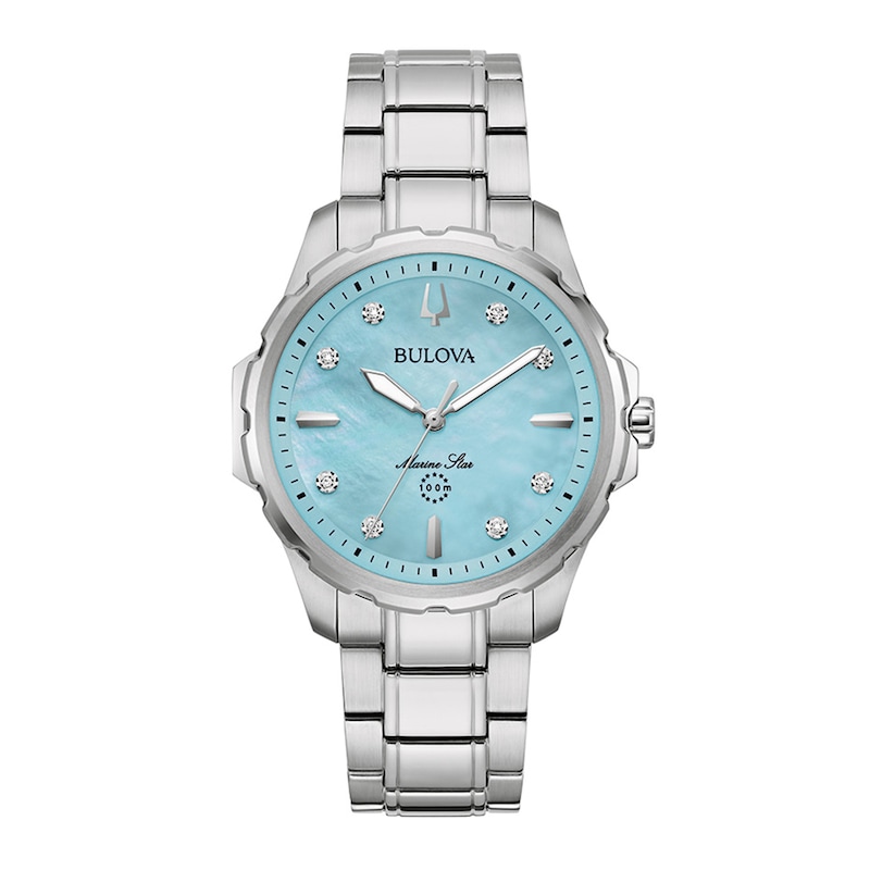 Main Image 1 of Ladies' Bulova Marine Star Blue Mother-of-Pearl and Diamond Accent Dial Watch in Stainless Steel (Model 96P248)