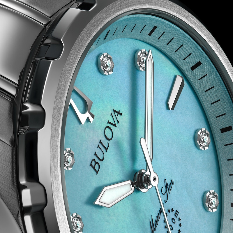 Main Image 5 of Ladies' Bulova Marine Star Blue Mother-of-Pearl and Diamond Accent Dial Watch in Stainless Steel (Model 96P248)