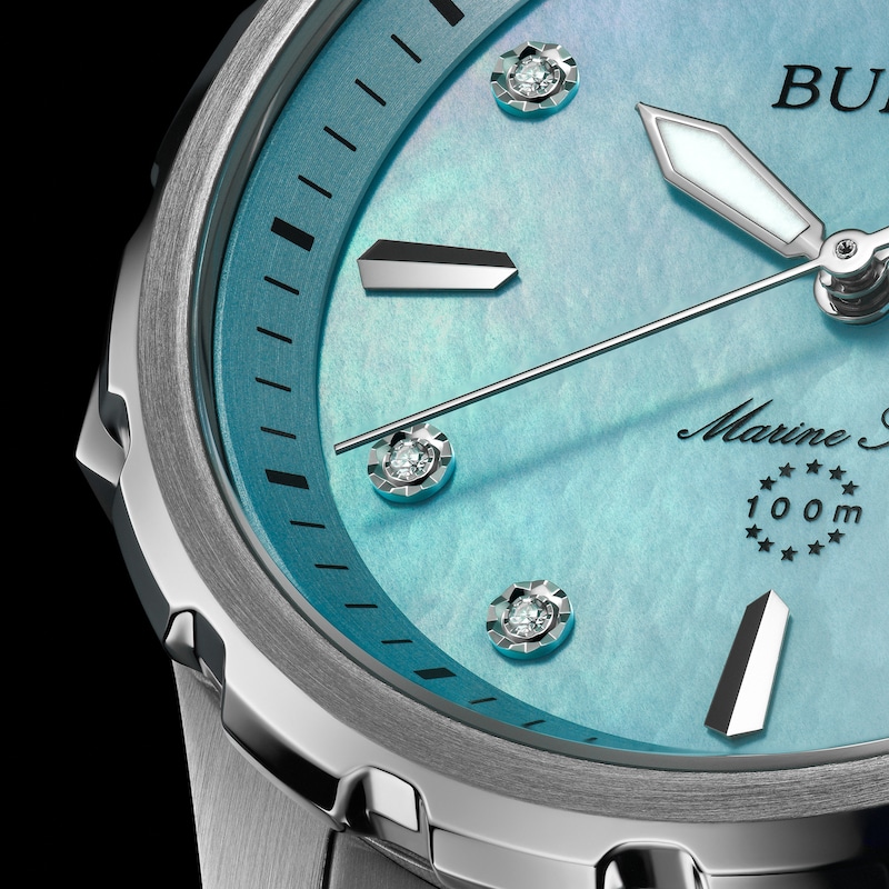 Main Image 6 of Ladies' Bulova Marine Star Blue Mother-of-Pearl and Diamond Accent Dial Watch in Stainless Steel (Model 96P248)