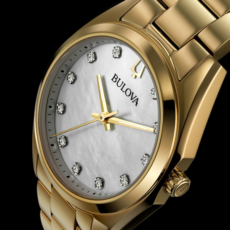 Main Image 4 of Ladies' Bulova Surveyor White Mother-of-Pearl and Diamond Accent Watch in Gold-Tone Stainless Steel (Model 97P172)