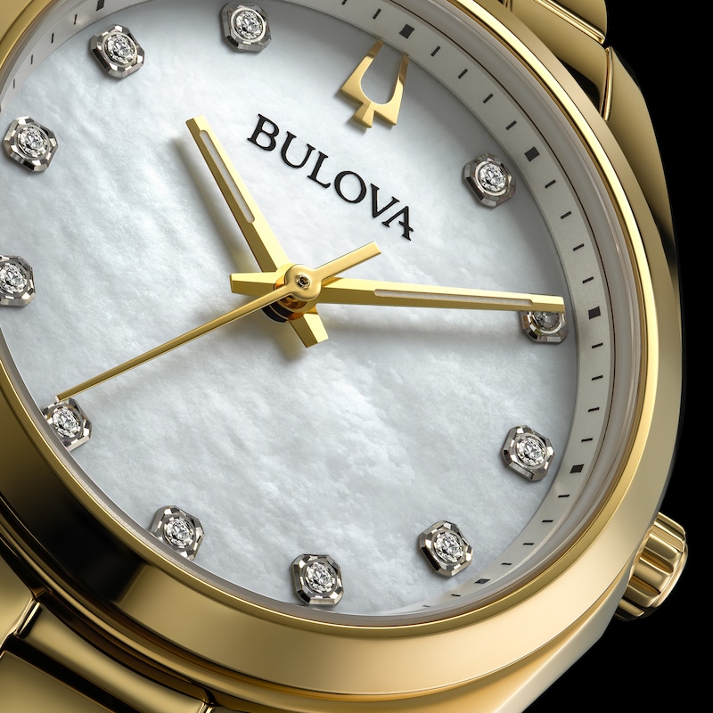 Main Image 5 of Ladies' Bulova Surveyor White Mother-of-Pearl and Diamond Accent Watch in Gold-Tone Stainless Steel (Model 97P172)
