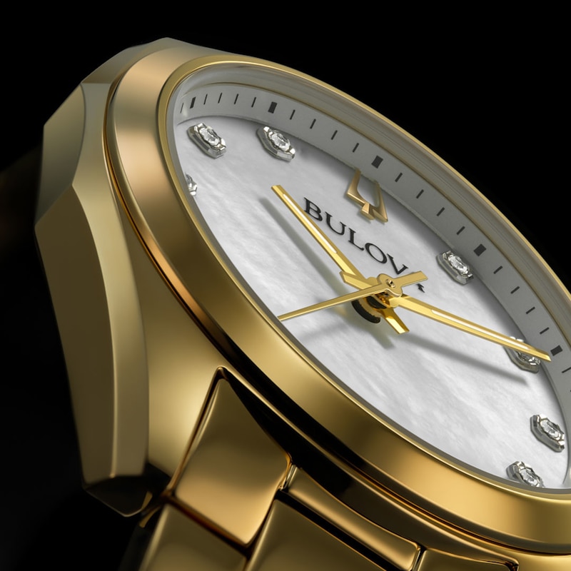 Main Image 9 of Ladies' Bulova Surveyor White Mother-of-Pearl and Diamond Accent Watch in Gold-Tone Stainless Steel (Model 97P172)