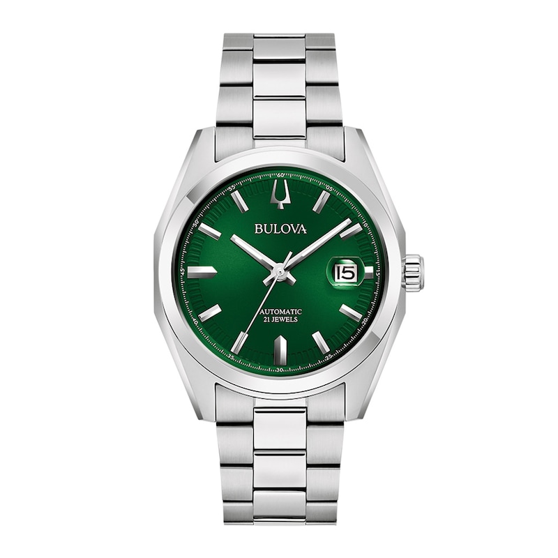 Men's Bulova Surveyor Green Dial Watch in Stainless Steel (Model 96B429)|Peoples Jewellers