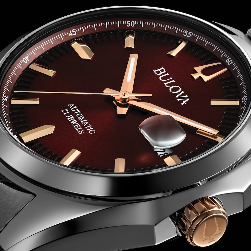 Main Image 4 of Men's Bulova Surveyor Burgundy Dial Watch in Stainless Steel (Model 98B422)