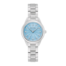 Ladies' Bulova Sutton Blue Dial and Diamond Accent Watch in Stainless Steel (Model 96P250)