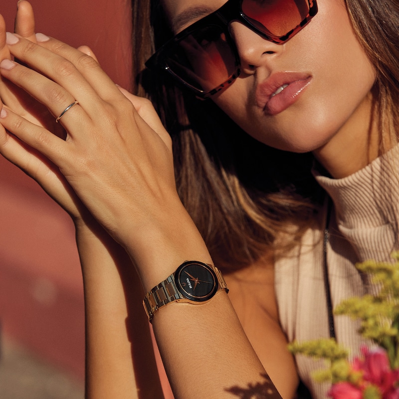 Main Image 5 of Ladies' Bulova Modern Black Dial Watch in Gold-Tone Stainless Steel (Model 97L175)