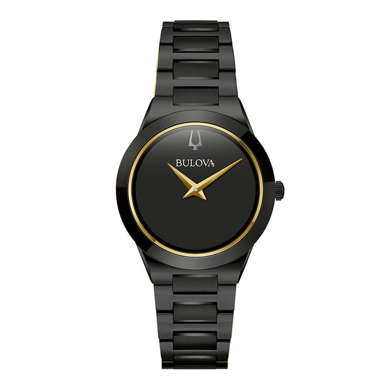 Ladies' Bulova Modern Black Dial Watch in Black Ion-Plated Stainless Steel (Model 98L314)|Peoples Jewellers
