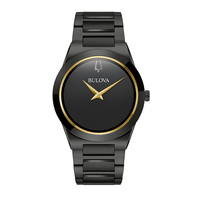 Main Image 1 of Men's Bulova Modern Black Dial Watch in Black Ion-Plated Stainless Steel (Model 98A313)