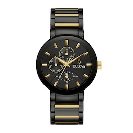 Men's Bulova Futuro Black Dial Watch in Two-Tone Stainless Steel (Model 98C149)