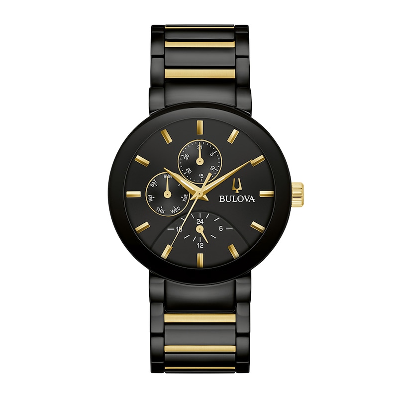 Men's Bulova Futuro Black Dial Watch in Two-Tone Stainless Steel (Model 98C149)