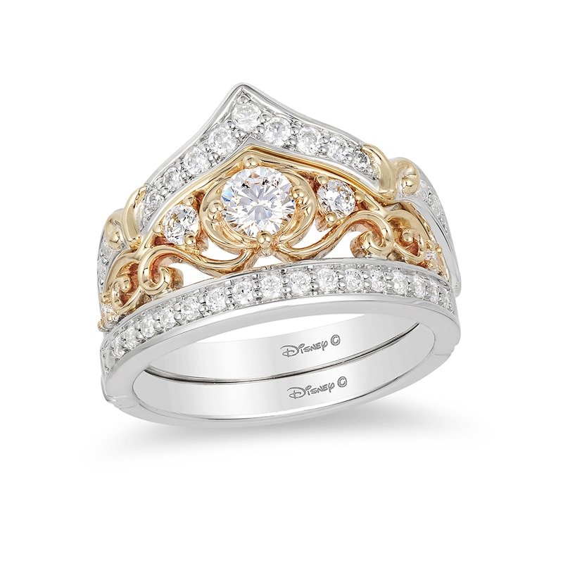 Previously Owned Enchanted Disney Cinderella 0.71 CT. T.W. Diamond Crown Soldered Bridal Set in 14K Two-Tone Gold
