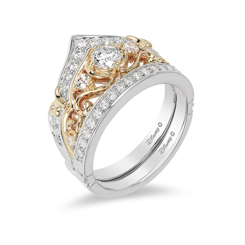 Previously Owned Enchanted Disney Cinderella 0.71 CT. T.W. Diamond Crown Soldered Bridal Set in 14K Two-Tone Gold