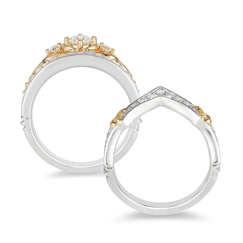 Previously Owned Enchanted Disney Cinderella 0.71 CT. T.W. Diamond Crown Soldered Bridal Set in 14K Two-Tone Gold
