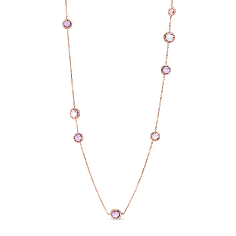 Amethyst and Pink Lab-Created Sapphire Station Necklace in 10K Rose Gold