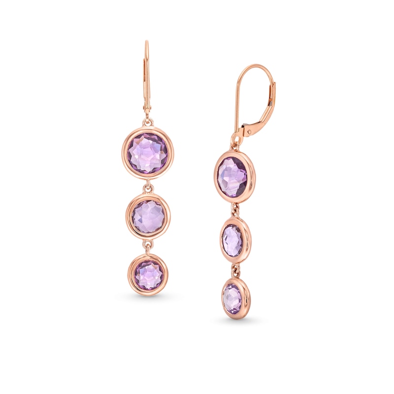 Amethyst and Pink Lab-Created Sapphire Drop Earrings in 10K Rose Gold