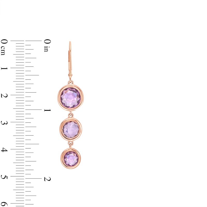 Main Image 3 of Amethyst and Pink Lab-Created Sapphire Drop Earrings in 10K Rose Gold