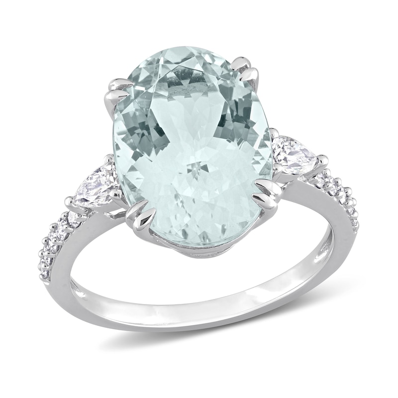Main Image 1 of Oval Aquamarine and 0.41 CT. T.W. Diamond Ring in 14K White Gold