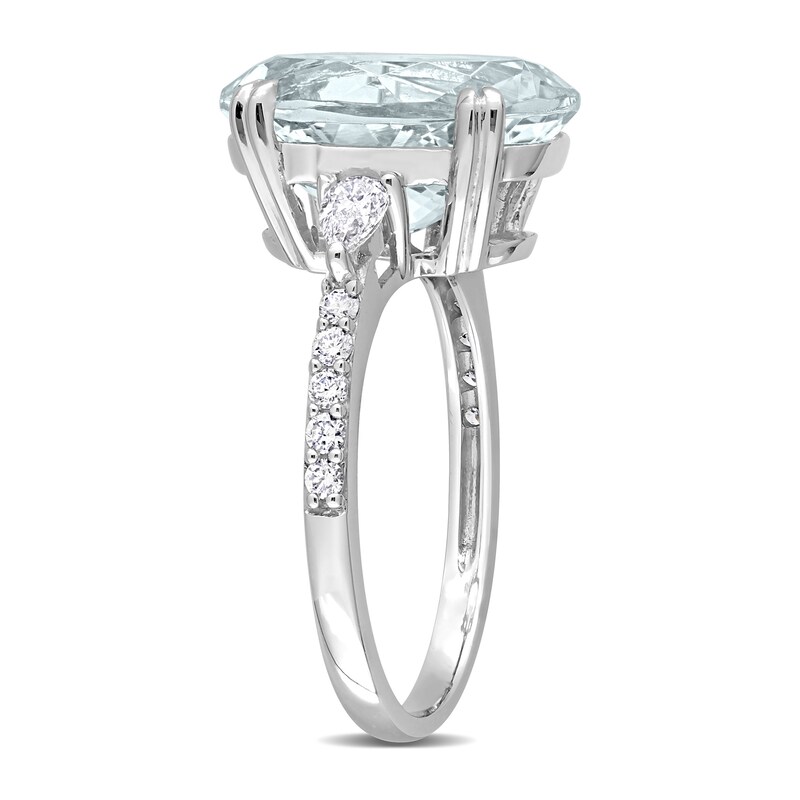 Main Image 3 of Oval Aquamarine and 0.41 CT. T.W. Diamond Ring in 14K White Gold