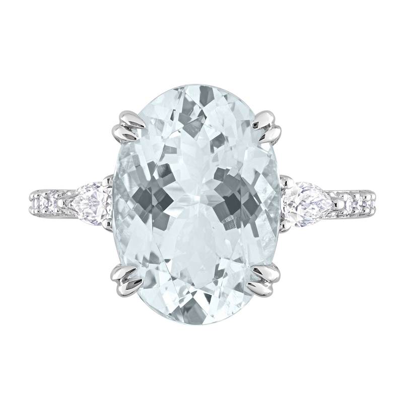 Main Image 4 of Oval Aquamarine and 0.41 CT. T.W. Diamond Ring in 14K White Gold