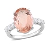 Thumbnail Image 1 of Oval Morganite and 0.42 CT. T.W. Diamond Ring in 14K White Gold