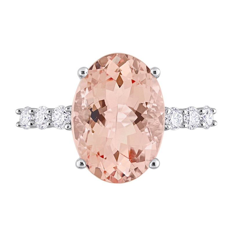 Main Image 4 of Oval Morganite and 0.42 CT. T.W. Diamond Ring in 14K White Gold