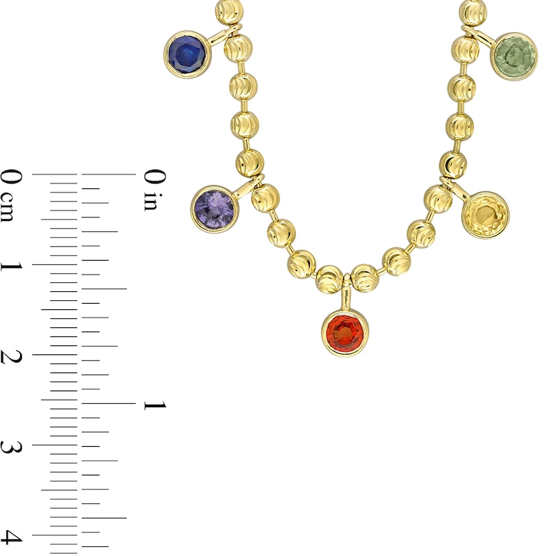 Multi-Color Sapphire Station Beaded Necklace in 10K Yellow Gold – 16”