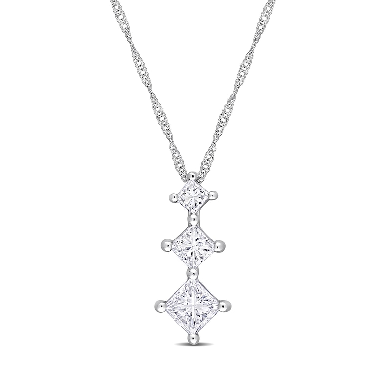 Main Image 1 of 0.80 CT. T.W. Princess-Cut Diamond Three-Stone Pendant in 14K White Gold – 17”