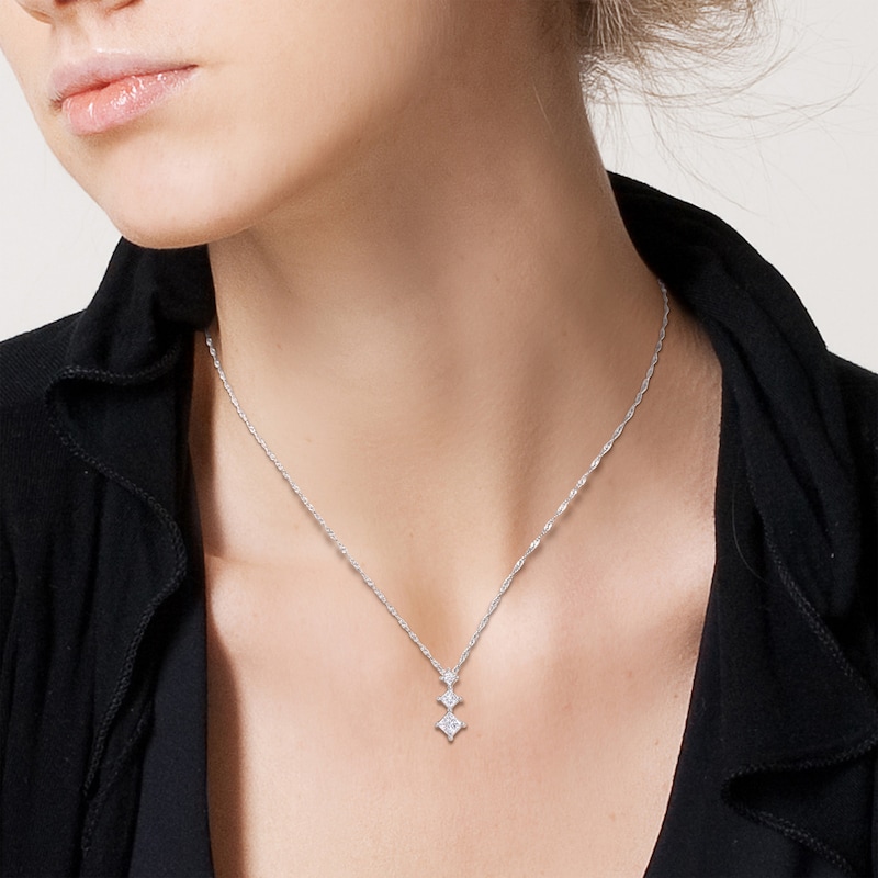 Main Image 2 of 0.80 CT. T.W. Princess-Cut Diamond Three-Stone Pendant in 14K White Gold – 17”