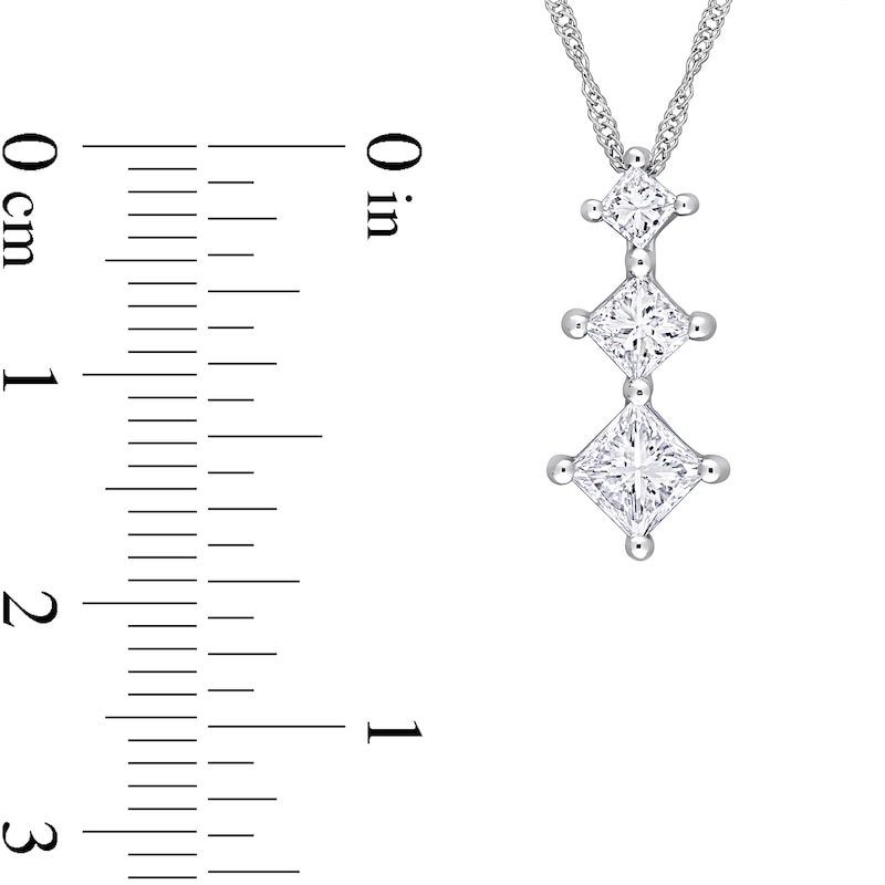Main Image 3 of 0.80 CT. T.W. Princess-Cut Diamond Three-Stone Pendant in 14K White Gold – 17”