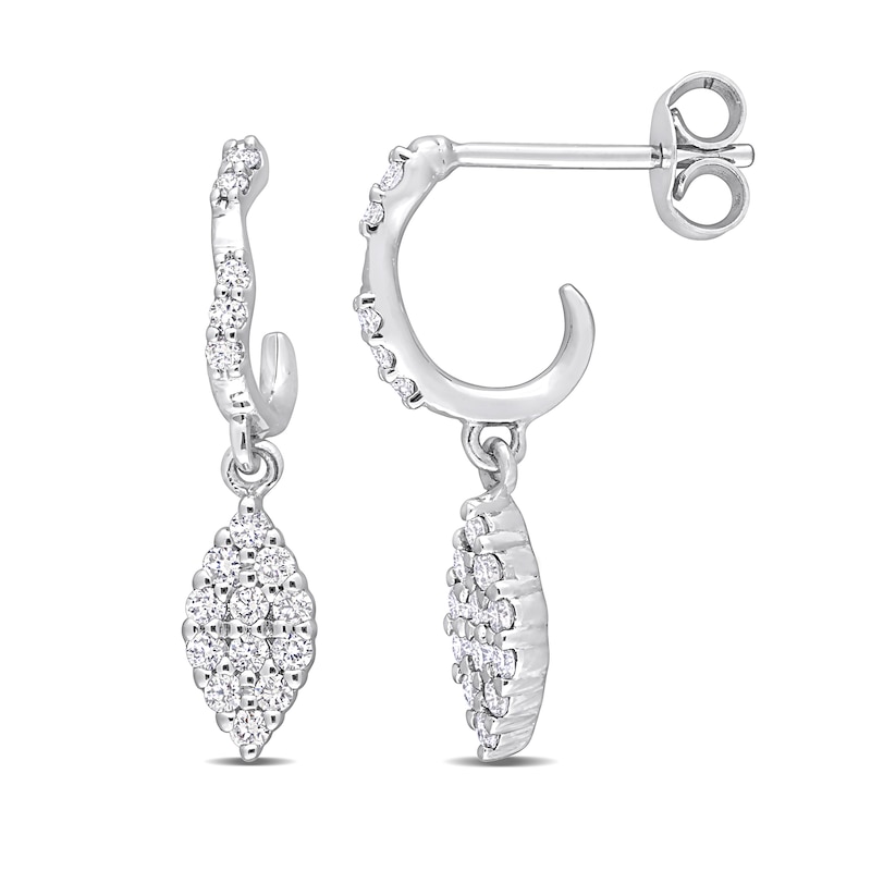 0.37 CT. T.W. Multi-Diamond J-Hoop Dangle Earrings in 14K White Gold|Peoples Jewellers