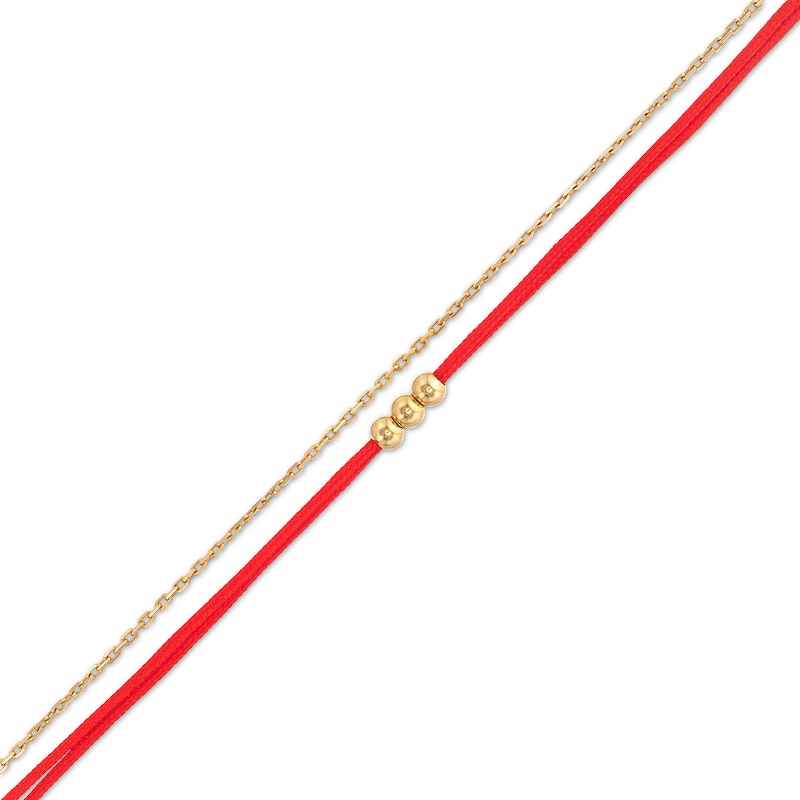 Red Nylon Thread with Bead Trio Cable Chain Bracelet in Hollow 14K Gold - 8"|Peoples Jewellers