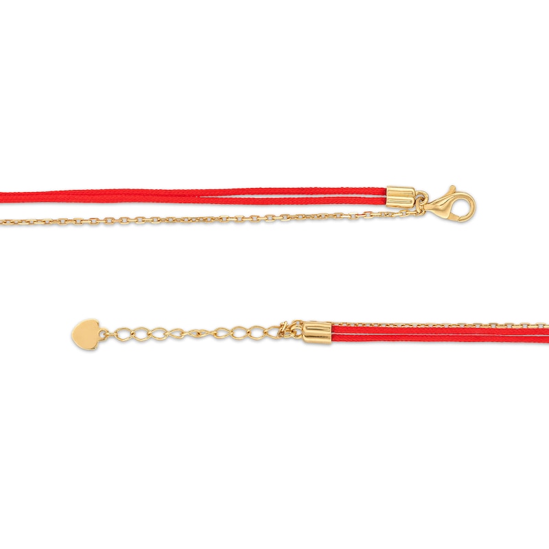 Main Image 3 of Red Nylon Thread with Bead Trio Cable Chain Bracelet in Hollow 14K Gold - 8"