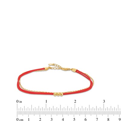 Red Nylon Thread with Bead Trio Cable Chain Bracelet in Hollow 14K Gold - 8"