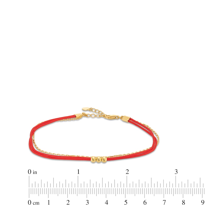 Main Image 4 of Red Nylon Thread with Bead Trio Cable Chain Bracelet in Hollow 14K Gold - 8"