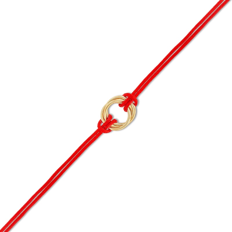 Red Nylon Strand with Triple Circle Adjustable Bracelet in 14K Gold - 7.5"|Peoples Jewellers