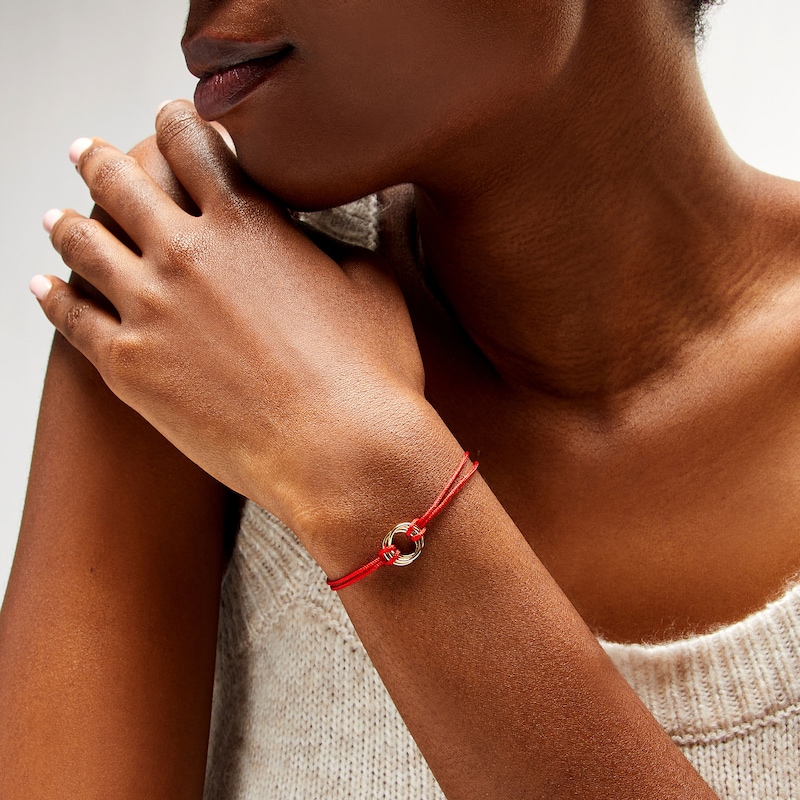 Main Image 2 of Red Nylon Strand with Triple Circle Adjustable Bracelet in 14K Gold - 7.5"