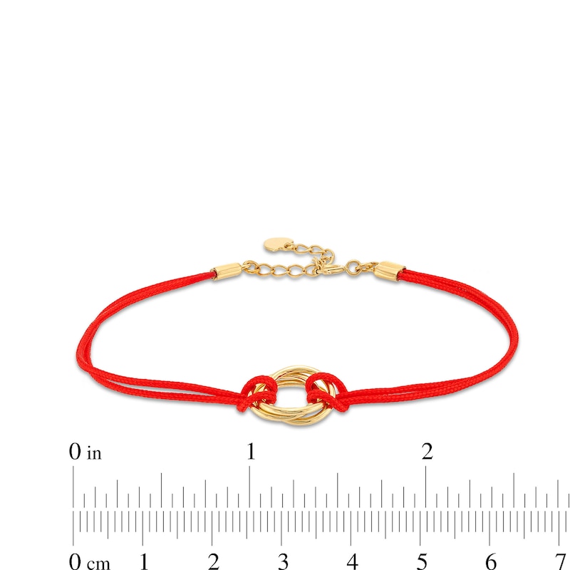 Red Nylon Strand with Triple Circle Adjustable Bracelet in 14K Gold - 7.5"|Peoples Jewellers